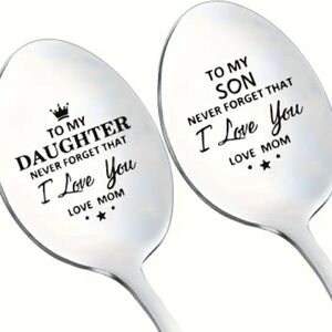 Engraved Stainless Steel Silver Spoons Present for Daughter and Son